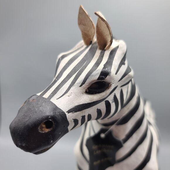 Leather Wrapped African Zebra Paper Mache Figure Statue Made In India - Picture 3 of 16
